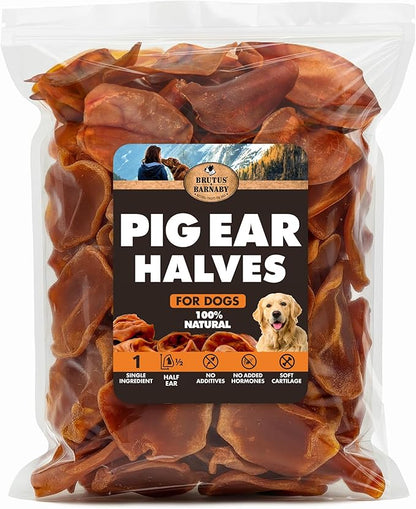 BRUTUS & BARNABY Pig Ear Halves for Dogs, 40 Ct. – All-Natural Single Ingredient Dog Chews, Slow Cooked & Fully Digestible Rawhide Alternative