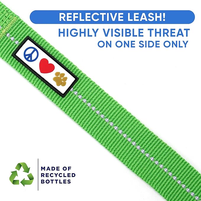 Pawtitas Green Dog Leash 6 ft M/L Reflective Durable Lightweight Recycled Lead for Medium or Large Dogs and Puppies