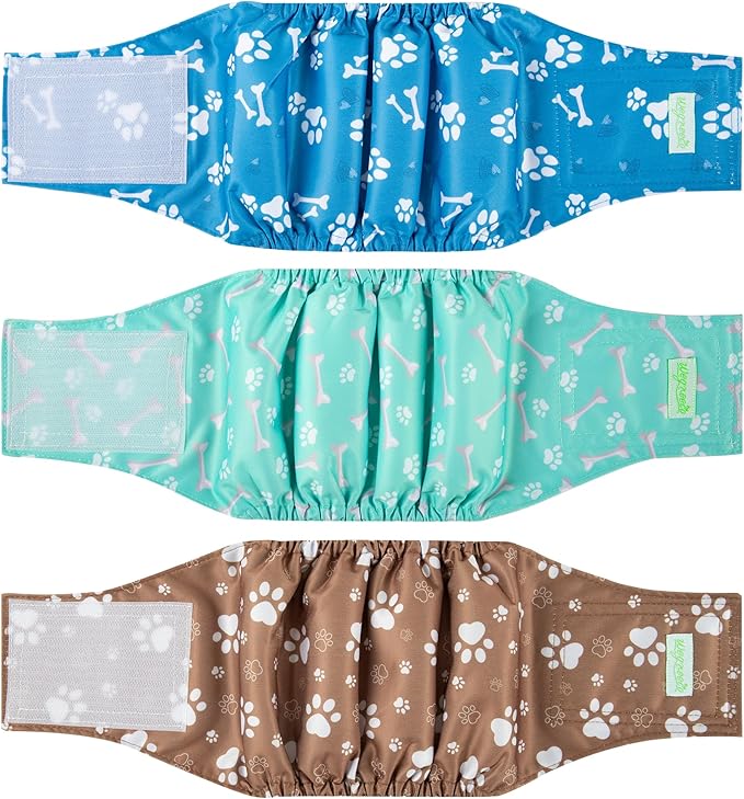 Wegreeco Washable Male Dog Belly Band - Pack of 3 - Washable Male Dog Belly Wrap, Small Doggie Diapers for Doggy Puppy (Bone, Small)