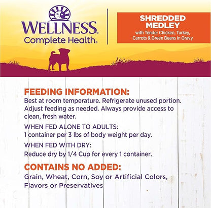 Wellness Petite Entrees Shredded Medley Small Breed Adult Wet Dog Food, Grain Free, Natural, Tender Chicken, Turkey, Carrots, and Green Beans, 3 oz, Pack of 12 Cups