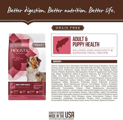 Holistic Select Natural Grain Free Dry Dog Food, Adult & Puppy Salmon, Anchovy & Sardine Recipe, 24-Pound Bag