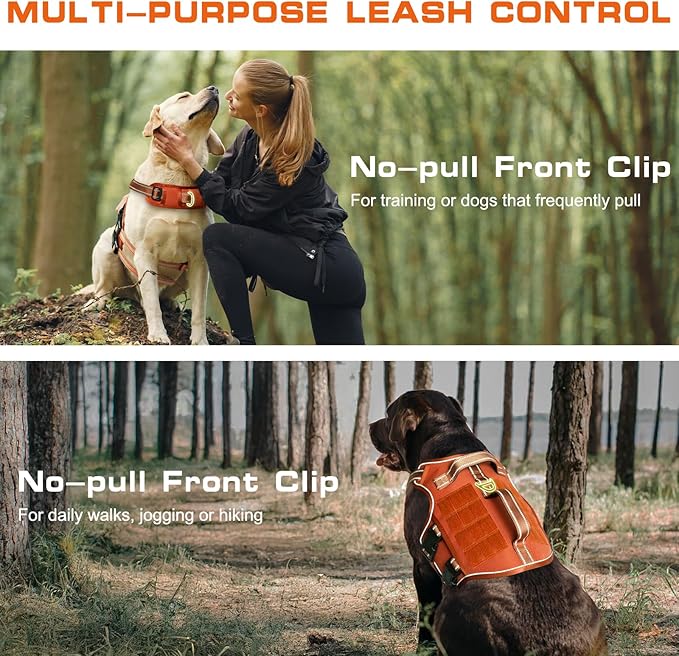 Dog Harness for Large Dogs Heavy Duty, No Pull Tactical Dog Harness with Molle System, Easy On and Off Service Dog Vest, Breathable Padded, Adjustable Reflective Pet Vest for Walking Hiking Training