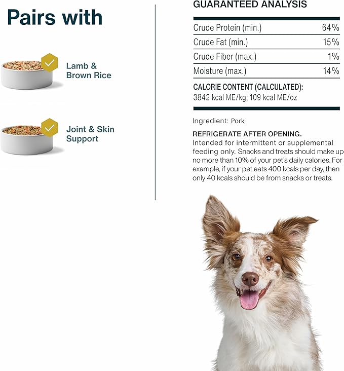 JustFoodForDogs Ingredient Healthy Dog Treats and Dog Snacks,Jerky Treats,Human Grade,Preservative and Grain Free,Rawhide Free Chews,Low Calorie Treat - Pork,5 oz,(Pack of 2)