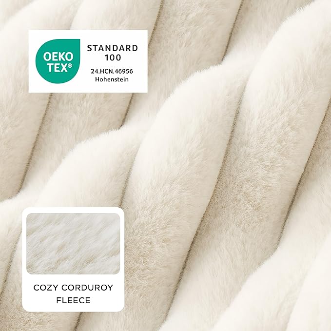 Bedsure ComfyFleece™ Cute Dog Bed for Small Medium Dogs - Washable Furry Puppy Beds, Rectangle Orthopedic Corduroy Fleece Pet Beds with Removable Zipper Cover, 25x21x7inches, Cream
