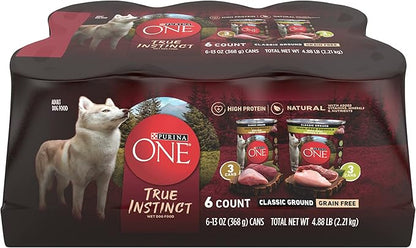 Purina ONE Natural Grain Free Wet Dog Food Variety Pack, True Instinct Classic Ground - 13 Ounce (Pack of 6)