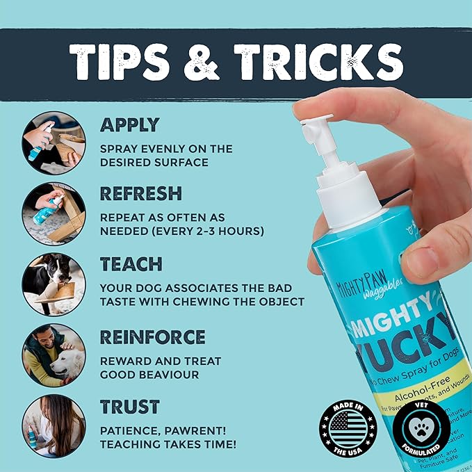 Mighty Paw Waggables Yucky No Chew Spray for Dog (Made in The USA) | Bitter Apple Sprayer for Pets to Stop Chewing. Dog Repellent Spray for Furniture. Anti Chew Sprayer Pets. (8 oz)