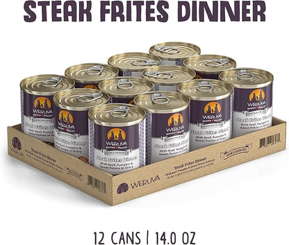 Weruva Classic Dog Food, Steak Frites with Beef, Pumpkin & Sweet Potato in Gravy, 14oz Can (Pack of 12)