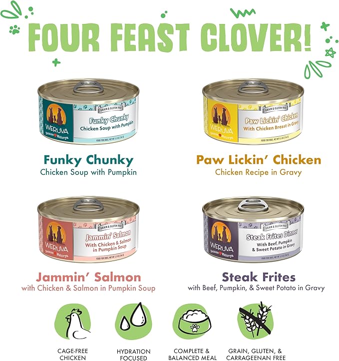 Weruva Classic Dog Food, Four Feast Clover Trial Variety Pack, 5.5oz Can, Pack of 4