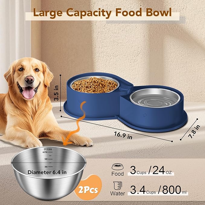 Newget Stainless Steel Dog Bowl Set, 304 Metal Dual Food & Water Bowls for Dogs & Cats, Large Capacity Pet Feeder, Anti-Skid Dog Dish for Small/Medium/Large Pets