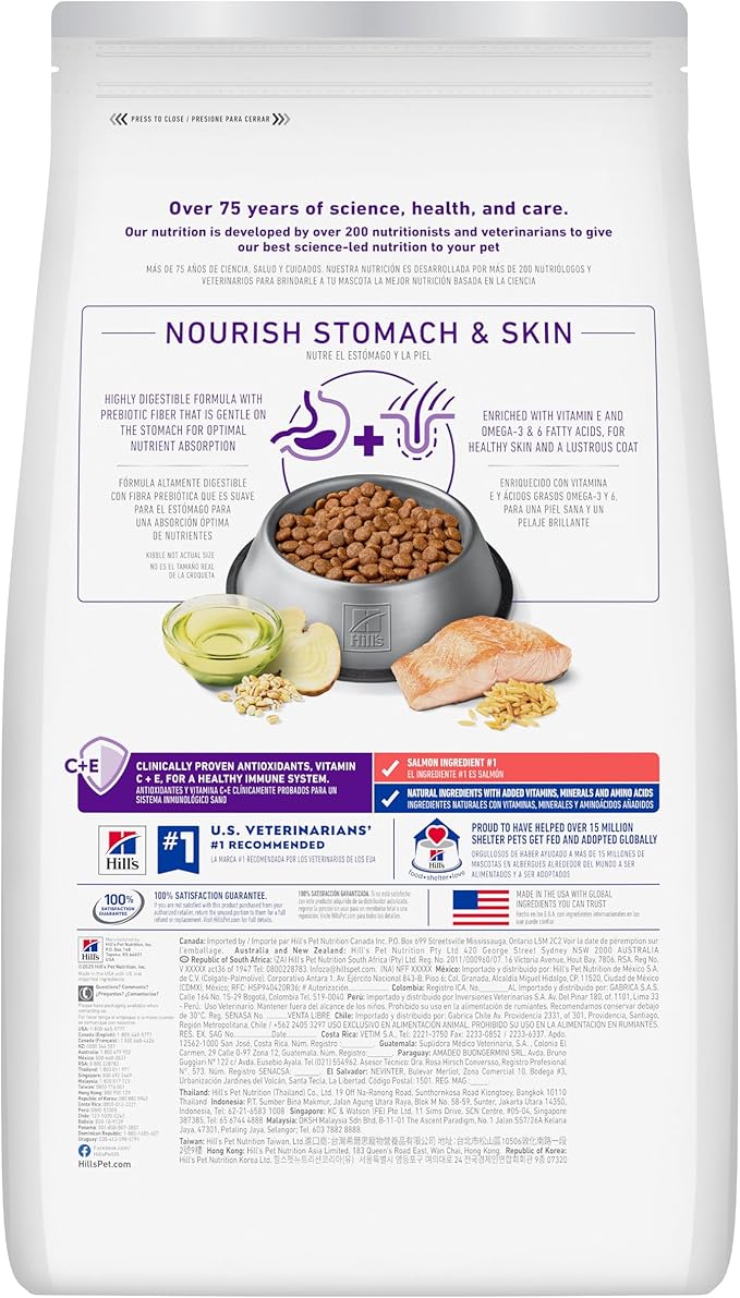 Hill's Science Diet Adult 1-6 Sensitive Stomach & Skin Dry Dog Food, Salmon Recipe, 35 lb. Bag