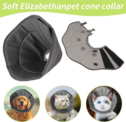 Soft Dog Cone for Small Medium Large Pets After Surgery, Comfy Cone for Dogs, Cones for Dogs to Stop Licking, Pet Elizabethan Collar Alternative to Prevent Licking Wounds (Grey, M)