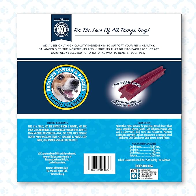 American Kennel Club Dentacare Yogurt & Fruit Flavor Dog Treats, 20 Count