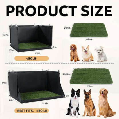 MABOZOO Dog Pee Pad Holder with Artificial Grass, 33.8 * 24 * 17.7 in Foldable Indoor Dog Potty Tray with Hemmed Edge, No Spill Pee Pad Holder Tray Puppy Litter Box for Dogs