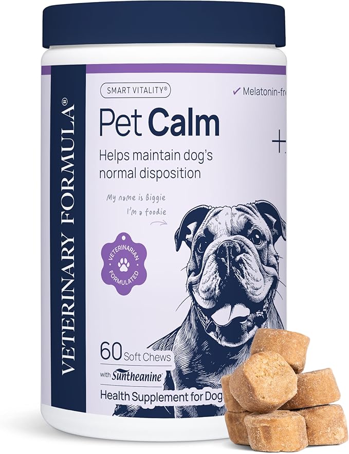 Veterinary Formula Pet Calm 60ct – Vet-Formulated Calming Chews for Dogs with L-Theanine, L-Tryptophan for Behavior Support, Relaxation Treats, Puppy Chews for Stressful Situations, Dog Calming Aid