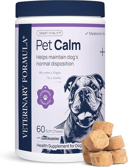 Veterinary Formula Pet Calm 60ct – Vet-Formulated Calming Chews for Dogs with L-Theanine, L-Tryptophan for Behavior Support, Relaxation Treats, Puppy Chews for Stressful Situations, Dog Calming Aid