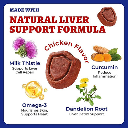 Wellix 260 Bites Liver Support for Dogs - Milk Thistle for Dog Liver Supplements with Omega-3 - Supports Heart & Antioxidant for Large,Small Breed Fogs -Chicken Flavor