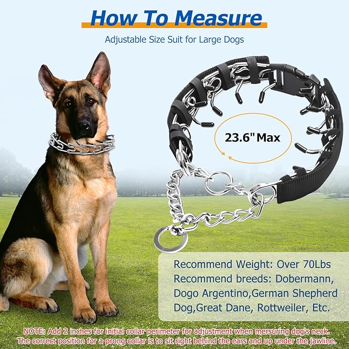 Prong Collar for Large Dogs with Nylon Cover, Dog Pinch Collar,Dog Training Collar,High Strength Quick Release Buckle,Comfort Rubber Tips (Black，4.0mm, 23.6-Inch)