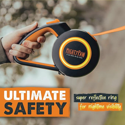 Mighty Paw Retractable Dog Leash 2.0 - Auto-Locking Button for The Control When You Need - Stainless Steel Coil for Smooth Retraction - Super Reflective Ring for Nighttime Visibility - No More Tangle