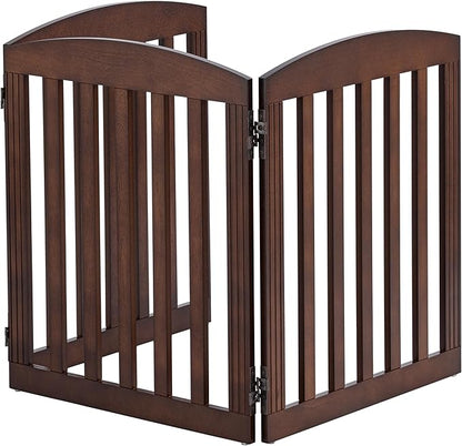SPIRICH Wooden Freestanding Foldable Dog Gate, Pet Gate Indoor, Dog Gates for Doorways, Stairs, The House, Extra Wide Step Over Puppy Gate, 3 Panels, Brown