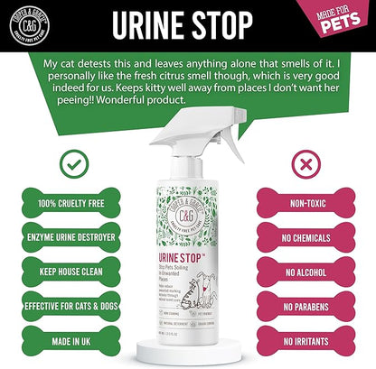 Urine Stop Spray for Dogs Only 400ml – Plant Based Indoor Dogs Urine Deterrent – Odour Neutraliser and Enzymatic Cleaner for Carpet and Floors – Safe Non-Toxic Formula – Long Lasting Protection