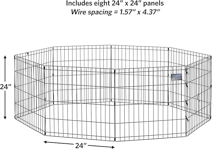 MidWest Homes for Pets 24-Inch Exercise Pen, for Indoor and Outdoor use, 16 Sq Feet of Play, Folding Dog Pen, No Door Design for Maximum Security, Easy to Set Up, Foldable Dog Playpen