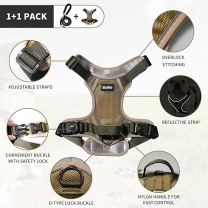 Small Dog Harness, Heavy Duty Tactical No-Pull Reflective Harness & Collar Set — Secure, No Choke, Easy On and Off Pet Vest, Adjustable Dog Vest with Breathable Padded for Walking Hiking Training