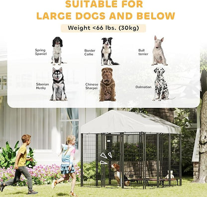 PawHut Outdoor Dog Kennel with Roof, 6' x 6' x 6' Heavy Duty Welded Wire Dog Playpen Enclosure with Escape-Proof Lock, UV-Resistant & Waterproof Cover, for Large Dogs, Chickens, Ducks, Silver