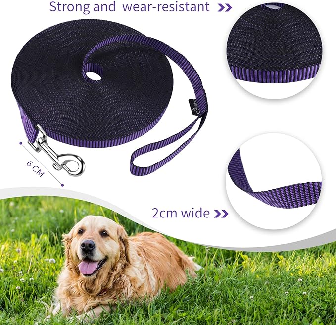 Hi Kiss Dog/Puppy Obedience Recall Training Agility Lead - 15ft 20ft 30ft 50ft 100ft Training Leash - Great for Training, Play, Camping, or Backyard(50ft,Black_Purple)
