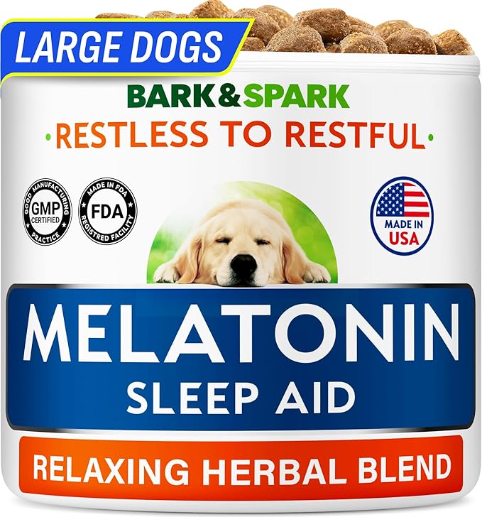 BARK&SPARK Calming Melatonin for Dogs Sleep - 6mg Melatonin Chews for Small & Large Dogs Calm Aid - Calming Treats for Stress Anxiety Relief - Melatonin Chewable Pills & Tablets Puppies - Bacon