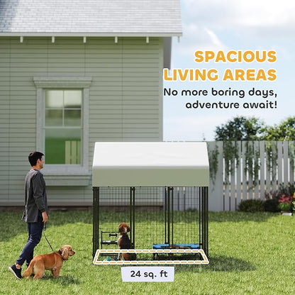 PawHut Outdoor Dog Kennel with Roof, 6' x 4' x 6' Heavy Duty Welded Wire Dog Playpen Enclosure with Escape-Proof Lock, UV-Resistant & Waterproof Cover, for Large Dogs, Chickens, Ducks, Silver