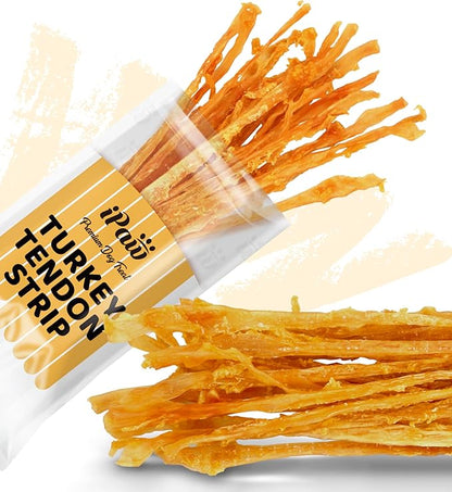iPaw Turkey Tendons for Dogs, Single Protein, Hypoallergenic, All Natural Human Grade Puppy Chew, Rawhide Alternative Dog Treats, 1 Pack Strip (Large)