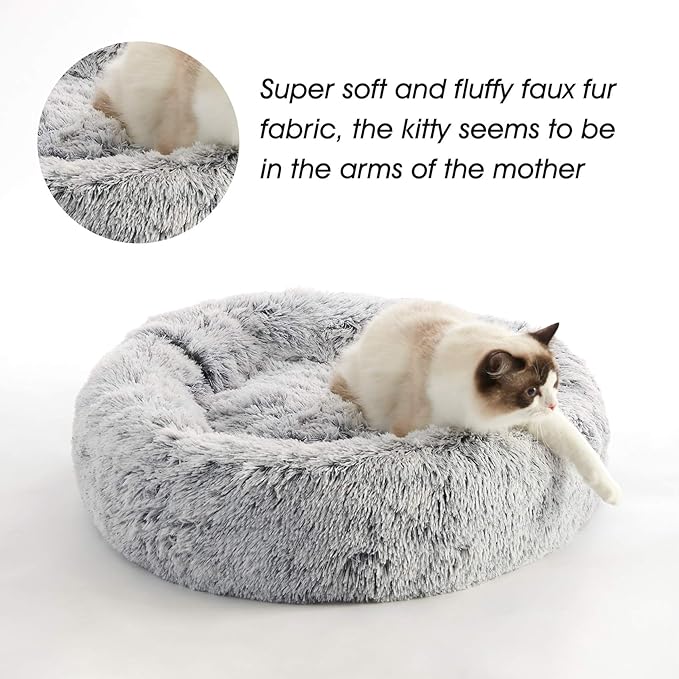 WESTERN HOME WH Calming Dog & Cat Bed for Small Medium Sized, Round Donut Washable Medium Dog Beds, Self Warming Fluffy Anti-Slip Indoor Cat Dogs Bed for Pet up to 35 lbs (27 Inches, Light Grey)