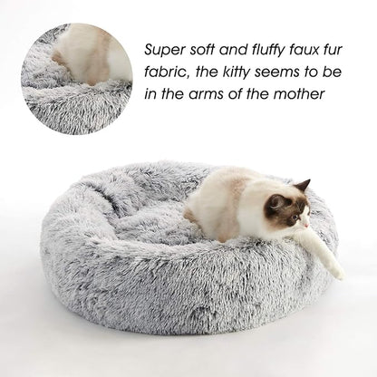 WESTERN HOME WH Calming Dog & Cat Bed for Small Medium Sized, Round Donut Washable Medium Dog Beds, Self Warming Fluffy Anti-Slip Indoor Cat Dogs Bed for Pet up to 35 lbs (27 Inches, Light Grey)