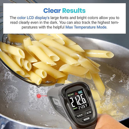 Etekcity Temperature Gun Infrared Thermometer -58°F 1130°F, Digital Laser Heat Gun with Adjustable Emissivity & Max Measure for Pizza Ovens, Griddles, Meat, Refrigerators, Engine, HVAC, Kitchen & Pool
