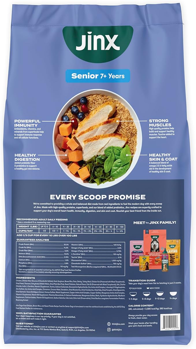 Jinx Premium Dry Dog Food for Senior Dogs - Real Chicken, Brown Rice & Sweet Potato Kibble with Antioxidants for Immune Support & Whole Grains for Digestive Support - No Fillers - 23.5lb