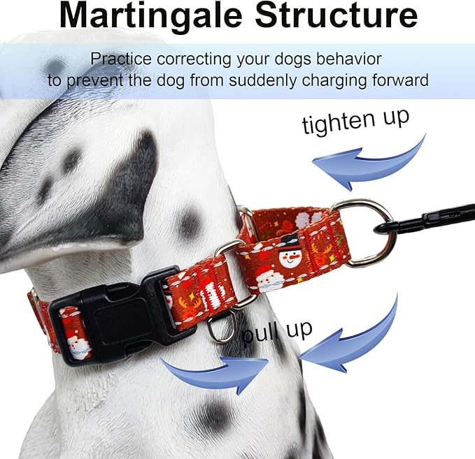 Christmas Reflective Martingale Collar for Dogs with Quick Release Buckle Holiday Dog Collars (Red Snowman, Medium)