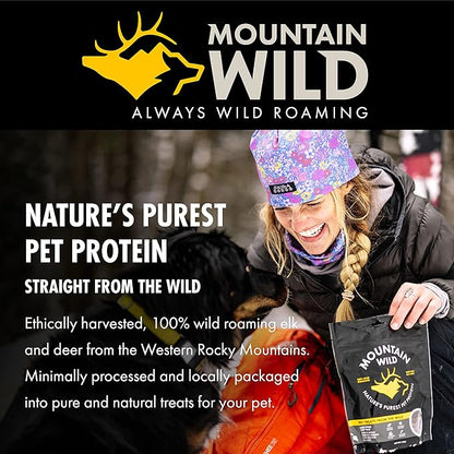MOUNTAIN WILD Venison Jerky Training Treats for Dogs – Elk & Deer Meat Protein Dog Treat High-Value Reward – All-Natural, No Fillers, Grain-Free, No Artificial Preservatives – 8 oz (2 Pack)