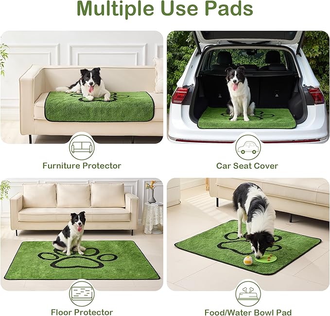 Qeils Reusable Dog Pee Pads, 2 Pack Super Absorbent & Leakproof Washable Puppy Pads with Soft Green Top Layer, for Potty Training, Crates, Couch, Car Seats & Pet Beds, 24"x 48"