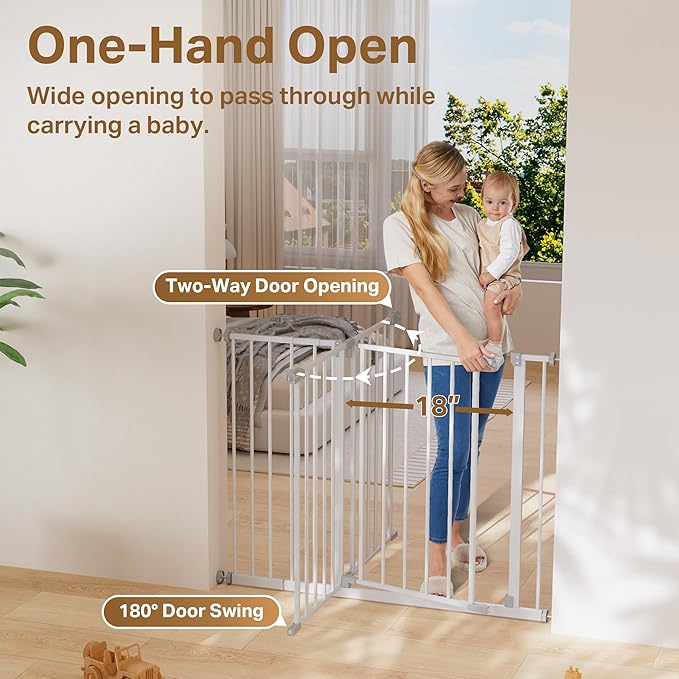 InnoTruth 29.5–40.75" Baby Gate for Stairs, 28" Tall Dog Gates for Doorways & Hallways, Safety Gate for Kids & Pets, Pressure-Mounted Walk-Through with Dual Lock & 2-Way Swing, White