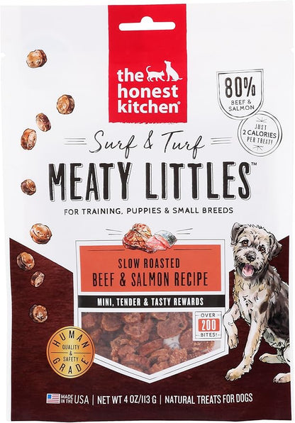 The Honest Kitchen Human Grade Dog Treats Surf & Turf Meaty Littles: Beef & Salmon Recipe, 4 oz Bag