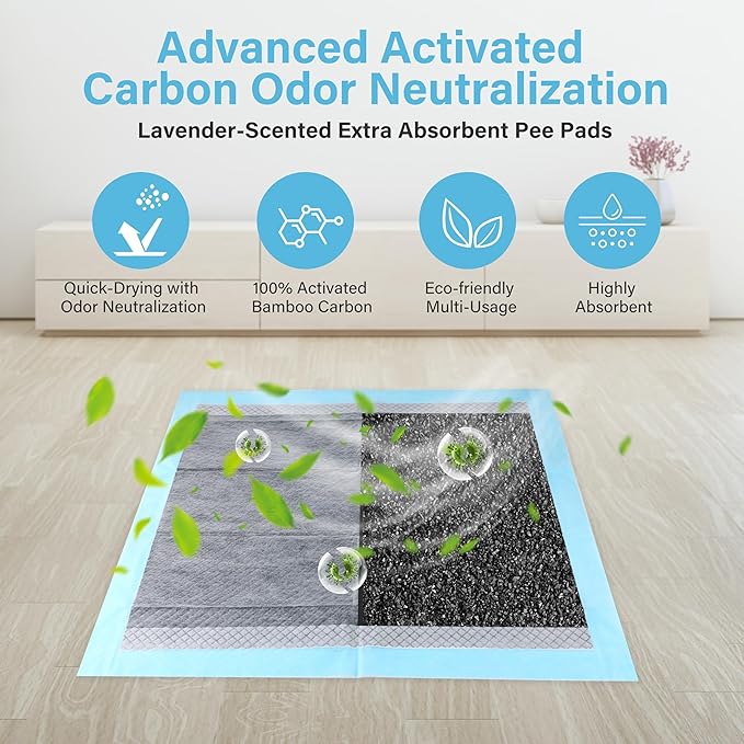 FluffyDream Ultra Charcoal Dog Training Pads with Leak-Proof Quick-Dry Urine Odor Design for Potty Training,23"X23"(40PCS) Improved Quality Pee Pads for Dogs, Super Absorbent Disposable Underpads