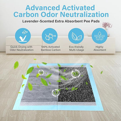FluffyDream Ultra Charcoal Dog Training Pads with Leak-Proof Quick-Dry Urine Odor Design for Potty Training,23"X23"(40PCS) Improved Quality Pee Pads for Dogs, Super Absorbent Disposable Underpads