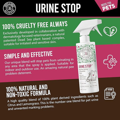 Urine Stop Spray for Dogs Only 400ml – Plant Based Indoor Dogs Urine Deterrent – Odour Neutraliser and Enzymatic Cleaner for Carpet and Floors – Safe Non-Toxic Formula – Long Lasting Protection