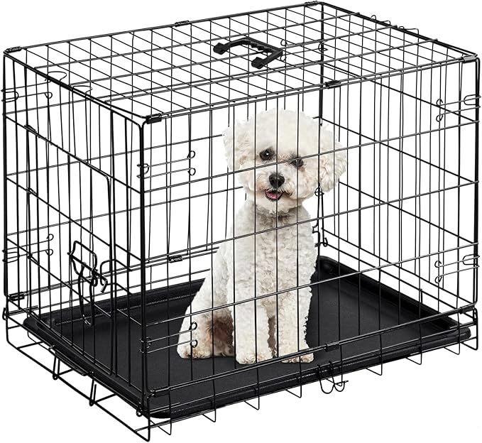 DUMOS Dog Crate, 24 Inch Medium Single Door Dog Cage with Plastic Leak-Proof Pan Tray, Folding Metal Wire Pet Kennel for Indoor, Outdoor, Travel