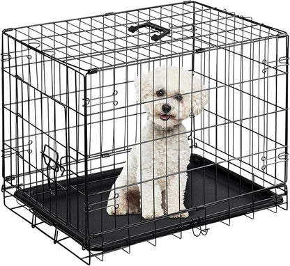 DUMOS Dog Crate, 24 Inch Medium Single Door Dog Cage with Plastic Leak-Proof Pan Tray, Folding Metal Wire Pet Kennel for Indoor, Outdoor, Travel