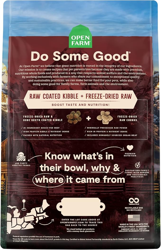 Open Farm, RawMix Dry Dog Food with Ancient Grains, Protein-Packed Kibble Coated in Bone Broth with Freeze Dried Raw Chunks, Beef Pork & Lamb, Front Range Recipe, 20lb Bag