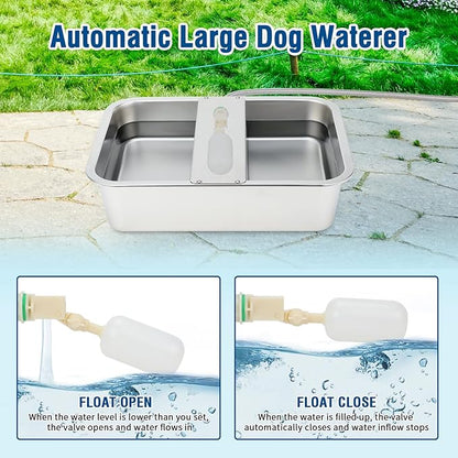 BWOGUE 3 Gal Automatic Dog Water Dispenser for Large Dogs Stainless Steel Outdoor Water Bowl Large Breed Self Filling Dog Waterer Feeder for Dogs Cat Chicken Livestock