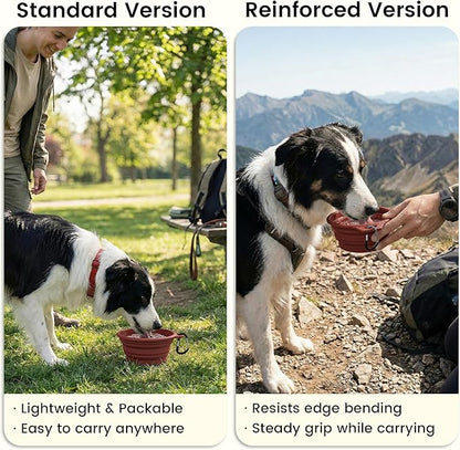 OHMO Collapsible Dog Water Bowls w/Built-in Stainless Steel Ring – 2pcs Large 27oz/800ml Portable Silicone Pet Feeding Bowl for Hiking, Camping, Travel