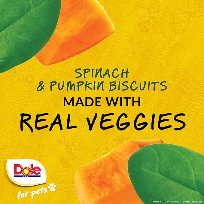 Dole for Pets Dog Biscuits Assorted Spinach + Pumpkin Mix, Real Vegetable Flavor Vegan Crunchy Treats, No Wheat Corn Soy or Artificial Additives, Bite Size Training Snacks for Dogs, 7 Oz - 6 Pack