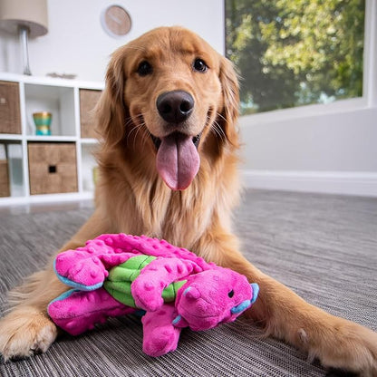 goDog Dragons Squeaky Plush Dog Toy with Chew Guard Technology, Durable Fabric & Squeaker for Active Play, Pink, Large